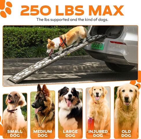 Dog Ramp for Car, Portable Folding Aluminum Pet Ramp with Non-Slip Paw Print Surface. Extra Wide Portable Ramp for Large, Small & Senior Dogs to Get in Cars, SUVs, Trucks & Beds, 71" Long & 17" Wide in Saudi Arabia