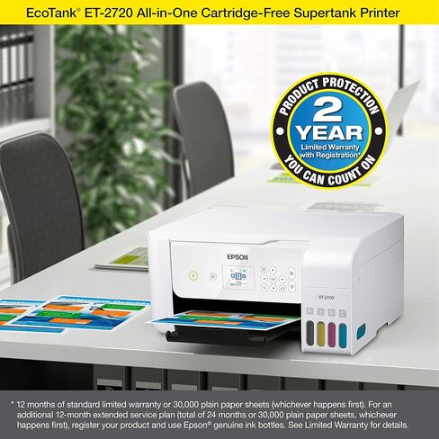 Epson Ecotank ET-2720 اللاسلكي اللون اللاسلكي All-in-واحد Supertank Printer مع الماسح الضوئي والناسخ-أبيض in Saudi Arabia