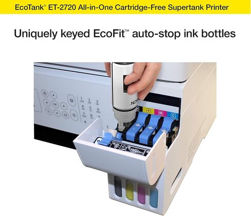 Epson Ecotank ET-2720 اللاسلكي اللون اللاسلكي All-in-واحد Supertank Printer مع الماسح الضوئي والناسخ-أبيض in Saudi Arabia