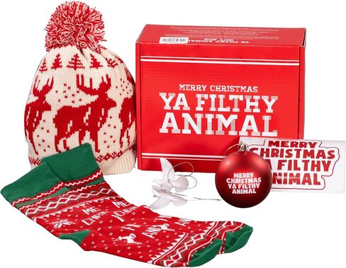 Ya Filthy Animal Merry Christmas Gift Box Set Funny Holiday Beanie Hat, Socks, Ornament & Stickers Christmas Gift Bundle in Saudi Arabia