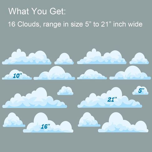 Set of 16 Fluffy Clouds, Watercolor Wall Decals for Nursery, Watercolor Clouds for kids room A001 in Saudi Arabia