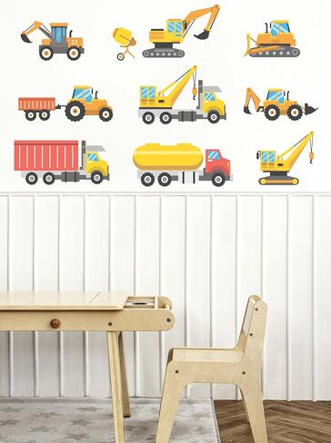 Construction Vehicles Wall Decals, Set of 9, 7-12 Inches Wide, Nursery and Play Room Decor, Removable, Reusable a012 in Saudi Arabia