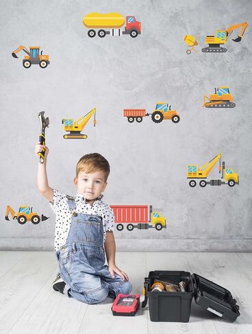 Construction Vehicles Wall Decals, Set of 9, 7-12 Inches Wide, Nursery and Play Room Decor, Removable, Reusable a012 in Saudi Arabia