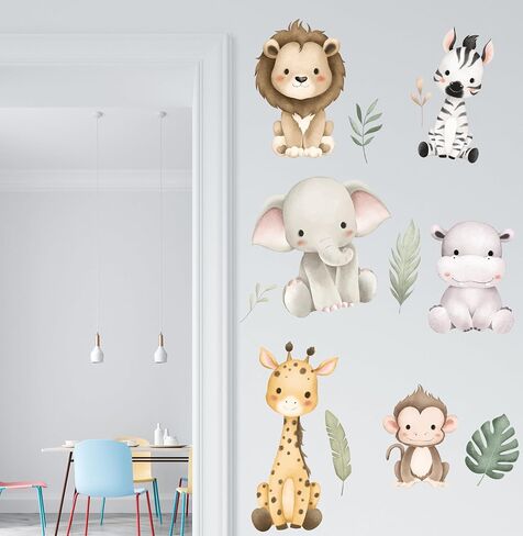 Peel and Stick Baby Safari Animals Watercolor Wall Decal, Watercolor Wall Sticker, Nursery Mural, Lion, Elephant Wall Decal A005 in Kuwait