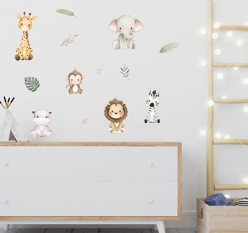 Peel and Stick Baby Safari Animals Watercolor Wall Decal, Watercolor Wall Sticker, Nursery Mural, Lion, Elephant Wall Decal A005 in Kuwait