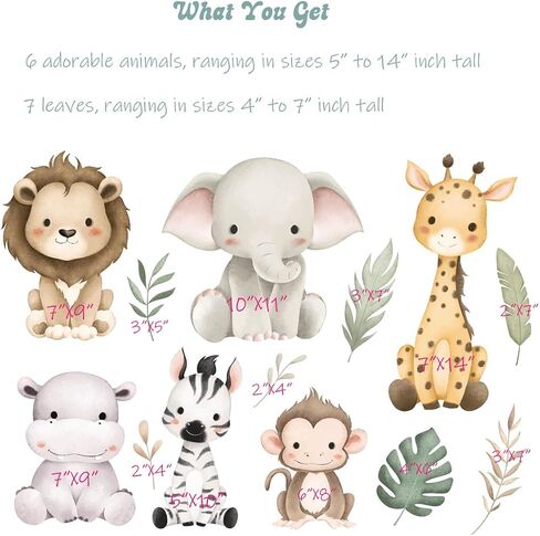 Peel and Stick Baby Safari Animals Watercolor Wall Decal, Watercolor Wall Sticker, Nursery Mural, Lion, Elephant Wall Decal A005 in Kuwait