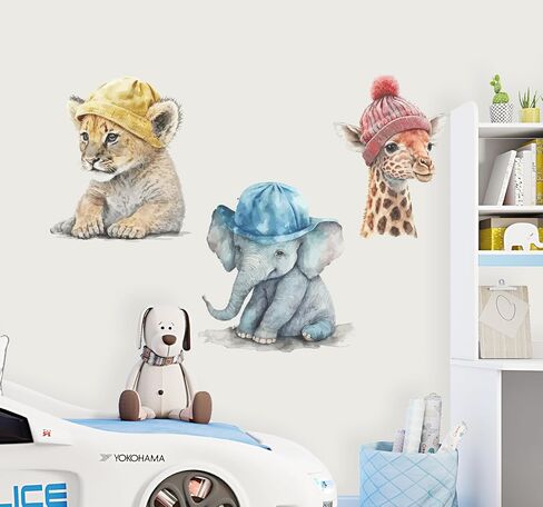 Peel and Stick Baby Safari Animals Watercolor Wall Decal, Watercolor Wall Sticker, Nursery Mural, Giraffe, Lion Wall Decal, A007 in Saudi Arabia