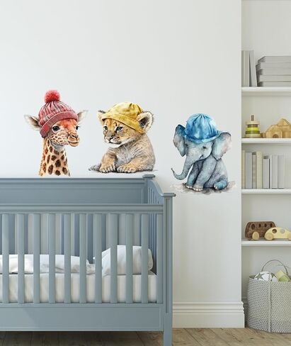 Peel and Stick Baby Safari Animals Watercolor Wall Decal, Watercolor Wall Sticker, Nursery Mural, Giraffe, Lion Wall Decal, A007 in Saudi Arabia