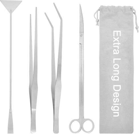 15Inch Extra Long Design Aquarium Aquascaping Tool Stainless Steel Aquascape Tools Kit 4 in 1 Anti-Rust Fish Tank Starter Kit with Long Tweezers Scissors Spatula for Aquarium Plants (Black) in Saudi Arabia