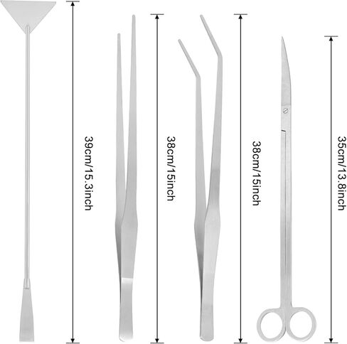 15Inch Extra Long Design Aquarium Aquascaping Tool Stainless Steel Aquascape Tools Kit 4 in 1 Anti-Rust Fish Tank Starter Kit with Long Tweezers Scissors Spatula for Aquarium Plants (Black) in Saudi Arabia