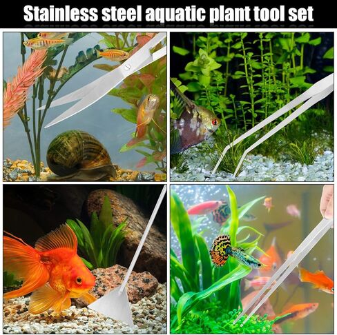 15Inch Extra Long Design Aquarium Aquascaping Tool Stainless Steel Aquascape Tools Kit 4 in 1 Anti-Rust Fish Tank Starter Kit with Long Tweezers Scissors Spatula for Aquarium Plants (Black) in Saudi Arabia