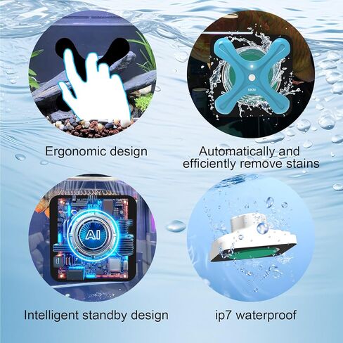 MKM Magnetic Aquarium Glass Fish Cleaner ، أدوات التنظيف الكهربائية المغناطيس لمخطط الأسماك مع مستلزمات الملحقات (3.7 فولت 1400 مللي أمبير في الساعة ، وقت التشغيل 2H ، Chargetime 2.5h) in Saudi Arabia