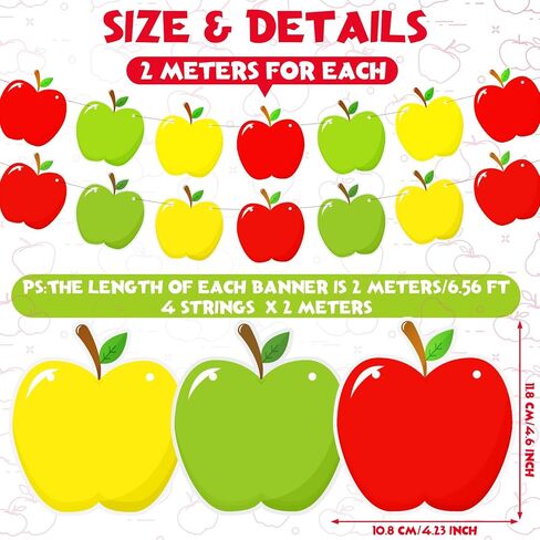 4 PCS Apple Back to School Banner Fall Festival Apple Garland لليوم الأول من المدرسة السعيد ديكور الحصاد الحزب الخريف منزل معلقة in Saudi Arabia