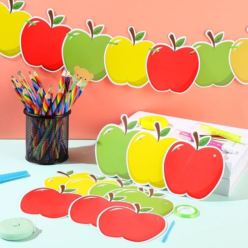 4 PCS Apple Back to School Banner Fall Festival Apple Garland لليوم الأول من المدرسة السعيد ديكور الحصاد الحزب الخريف منزل معلقة in Saudi Arabia