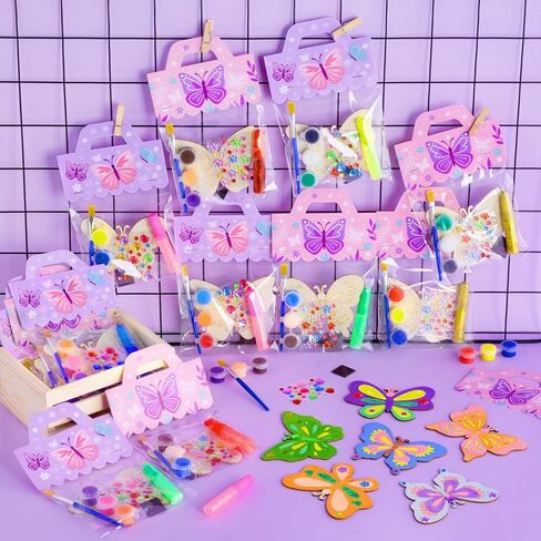 12 PCS Butterfly Party Favors for Kids – Pre-Packaged DIY Butterfly Painting Craft Kits – Birthday Goodie Bag Fillers, Party Supplies, Decorations, Gifts & Prizes for Girls Ages 4-8 in Saudi Arabia