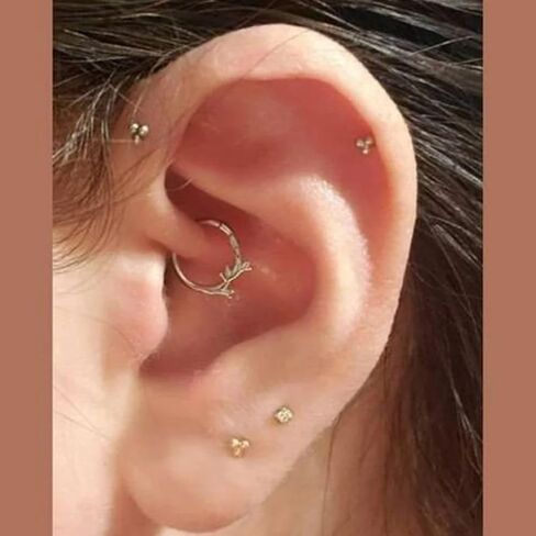 14K Gold Leaf Daith Ring ، حلقة الحاجز ، حلقة حلزونية ذهبية ، حلقة غضروف ، حلقة ديث 18G in Saudi Arabia
