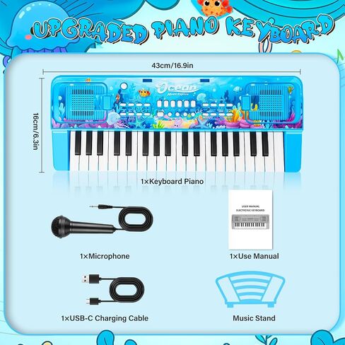Upgraded 37 Keys Kids Piano Keyboard with Mic Music Stand for 3-6 - Black in Saudi Arabia