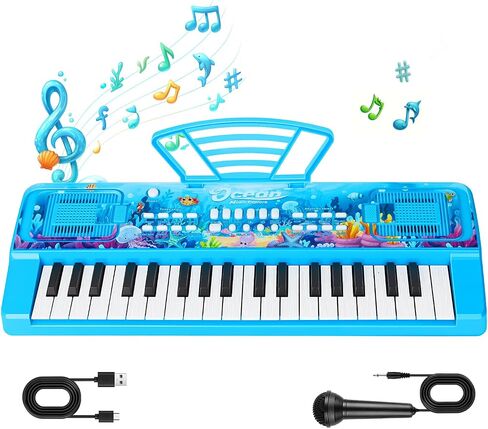Upgraded 37 Keys Kids Piano Keyboard with Mic Music Stand for 3-6 - Black in Saudi Arabia
