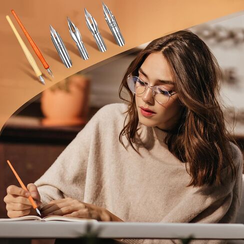 14pcs مجموعة القلم القلم الهزلي ، حامل نيب النابض المائل للبطن ، حامل أقلام الخط الخشبي مع بدائل من الفولاذ المقاوم للصدأ للكتابة ، التوقيع ، الرسم ، رسم in Kuwait