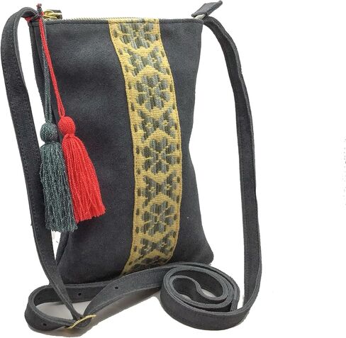 Crossbody "Angelica", made by Jühue Artesanal, Made in Mexico, Grey bag, handembroidery, unique piece, Embroidered bag, Mexican embroidery, Handmade, Suede Crossbody, Crossbody embroidery in Saudi Arabia