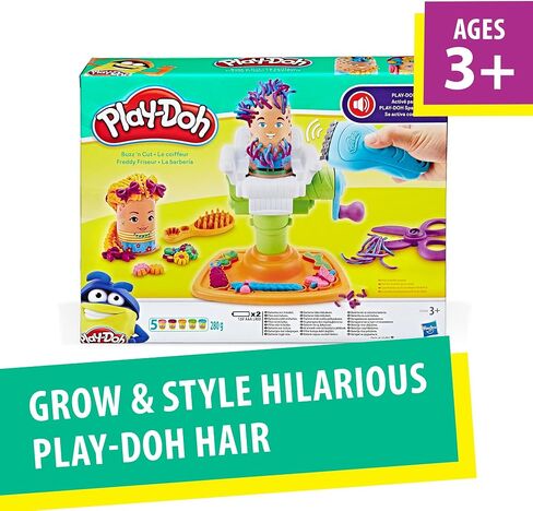 Play-Doh Buzz 'n Cut Fuzzy Pumper Barber Shop Set, Electric Buzzer, 5 Colors of 2-Ounce Cans, Preschool Toys, Christmas Gifts Girls & Boys, Ages 3+ (Amazon Exclusive) in Kuwait