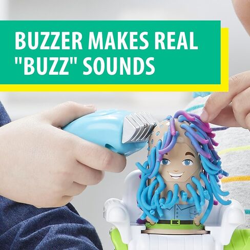 Play-Doh Buzz 'n Cut Fuzzy Pumper Barber Shop Set, Electric Buzzer, 5 Colors of 2-Ounce Cans, Preschool Toys, Christmas Gifts Girls & Boys, Ages 3+ (Amazon Exclusive) in Kuwait