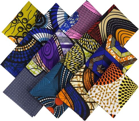 12pcs سمينة السمنة المربعات النسيج الأفريقي 19.5 × 15.7 بوصة Kente Cloth Ankara Wax Print Pretles for DIY Sewing Patchworkors in Saudi Arabia