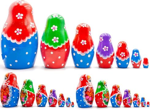 AEVVV Nesting Dolls Set of 7 pcs - Classic Russian Dolls in Sarafan Dress with Bouquet of Bellflowers and Lilies - Matryoshka Dolls with Flower Decorations in Saudi Arabia