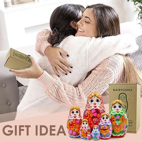 AEVVV Nesting Dolls Set of 7 pcs - Classic Russian Dolls in Sarafan Dress with Bouquet of Bellflowers and Lilies - Matryoshka Dolls with Flower Decorations in Saudi Arabia