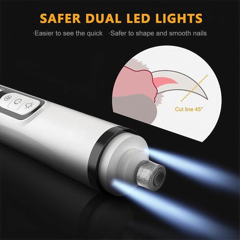 طاحونة Heusom Groom Pro Nail ، مصابيح LED مزدوجة وتعديل 3 سرعات للقطط والكلاب مع بطارية كبيرة 2000 مللي أمبير ، مناسبة للأظافر السميكة (1+1 رأس بديل) in Kuwait