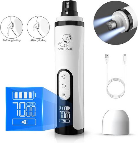 طاحونة Heusom Groom Pro Nail ، مصابيح LED مزدوجة وتعديل 3 سرعات للقطط والكلاب مع بطارية كبيرة 2000 مللي أمبير ، مناسبة للأظافر السميكة (1+1 رأس بديل) in Kuwait