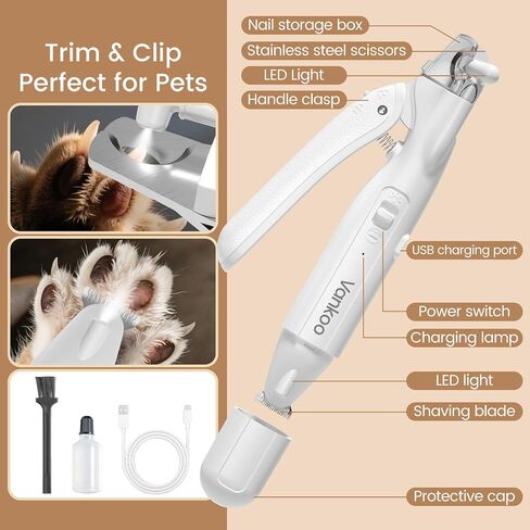 2 in 1 Dog Nail Trimmers & Clippers with LED Lights, Splash Guard - Pet Hair Trimmer for Around Paws, Ear, Eye,Face, Rump Rechargeable & IPX7 Waterproof Grooming Supplies for Cats, Dogs in Saudi Arabia