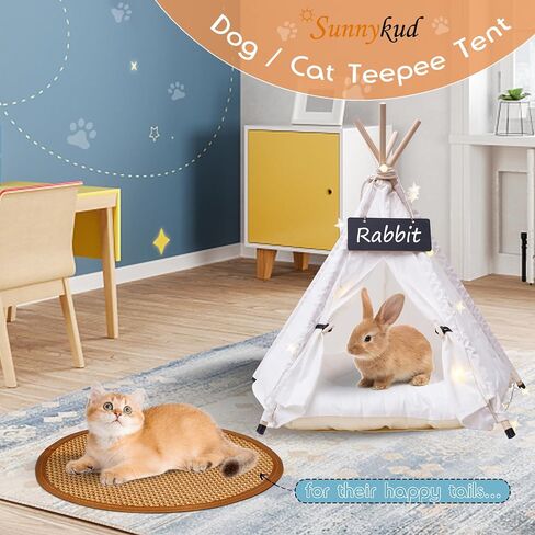 16 "Dog & Cat Teepee Tent +20" Pet Cooling Hap +10ft Star String Light [2-modes] ، وسادة من القطن الراحة الناعمة المضادة للانزلاق (المستخدمة/غسلها بشكل منفصل) in Kuwait