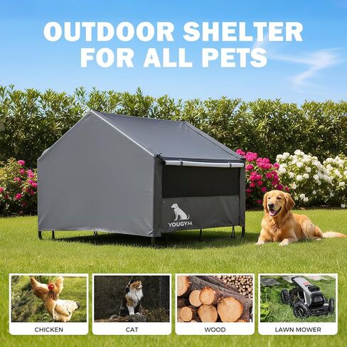 Xlarge Outdoor Dog House 4'x4'x3.2 'للكلاب الكبيرة ، ومأوى للحيوانات مع الأبواب ونافذة شبكة ، خارج منزل أليف الشمس المظلة للكلاب والقطط والحيوانات الصغيرة والماشية in Kuwait