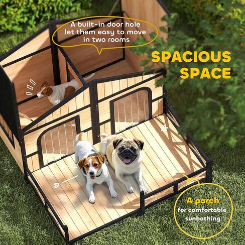 Pawhut Dog House في الهواء الطلق ، وخشب الكلب الخشبي مقاوم للعوامل الجوية مع الشرفة ، والسقف المفتوح ، القاع القابل للإزالة ، أرضية مرتفعة ، غرفة مزدوجة لسلالات صغيرة إلى متوسطة ، رمادي ، رمادي in Saudi Arabia