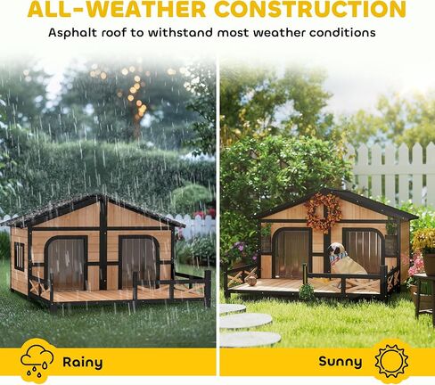 Pawhut Dog House في الهواء الطلق ، وخشب الكلب الخشبي مقاوم للعوامل الجوية مع الشرفة ، والسقف المفتوح ، القاع القابل للإزالة ، أرضية مرتفعة ، غرفة مزدوجة لسلالات صغيرة إلى متوسطة ، رمادي ، رمادي in Saudi Arabia