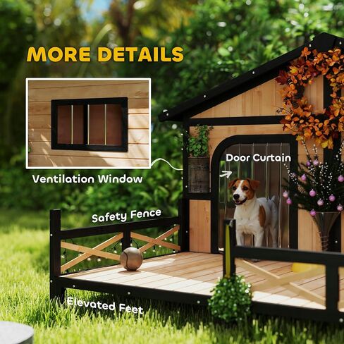 Pawhut Dog House في الهواء الطلق ، وخشب الكلب الخشبي مقاوم للعوامل الجوية مع الشرفة ، والسقف المفتوح ، القاع القابل للإزالة ، أرضية مرتفعة ، غرفة مزدوجة لسلالات صغيرة إلى متوسطة ، رمادي ، رمادي in Saudi Arabia
