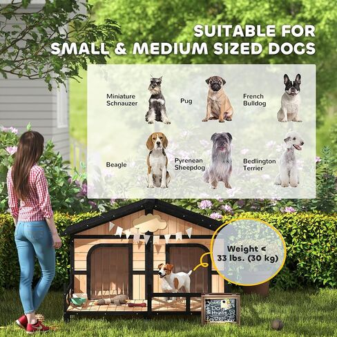 Pawhut Dog House في الهواء الطلق ، وخشب الكلب الخشبي مقاوم للعوامل الجوية مع الشرفة ، والسقف المفتوح ، القاع القابل للإزالة ، أرضية مرتفعة ، غرفة مزدوجة لسلالات صغيرة إلى متوسطة ، رمادي ، رمادي in Saudi Arabia