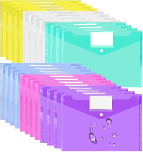 Vanra 24 Pack Plastic Plastic Plastic Plastic Poly Envelope Clear Document Plusters ملفات ملفات مع زر Snap و Pocket Pocket لمدرسة Office A4 Letter Size Storage و 6 Colors in Kuwait