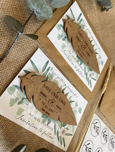 Pack of 15 Wooden Save the Dates for Weddings Magnets, Wooden Save the Date Magnet with Backing Cards and Envelopes in Saudi Arabia
