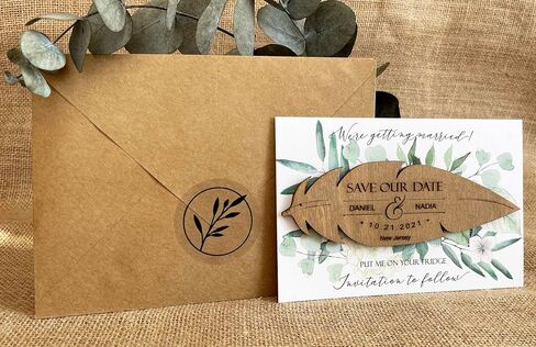 Pack of 15 Wooden Save the Dates for Weddings Magnets, Wooden Save the Date Magnet with Backing Cards and Envelopes in Saudi Arabia