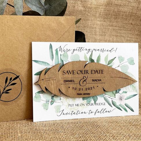 Pack of 15 Wooden Save the Dates for Weddings Magnets, Wooden Save the Date Magnet with Backing Cards and Envelopes in Saudi Arabia