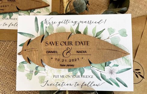 Pack of 15 Wooden Save the Dates for Weddings Magnets, Wooden Save the Date Magnet with Backing Cards and Envelopes in Saudi Arabia