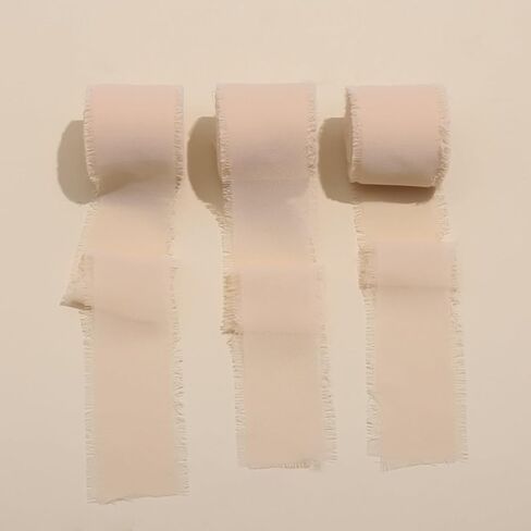 بيج هامش الشيفون شريط 1.5 بوصة × 7 ياردة ، 3 لفات المجموع 21 ياردة ، شرائط الحرير المصنوعة يدويًا للهدايا ، الحرف اليدوية ، دعوات الزفاف ، باقات الزفاف ، زينة الحفلات in Kuwait