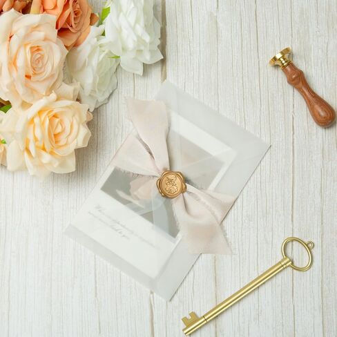 Light Champagne Handmade Fringe Satin Silk Ribbon 1-1/2 inch x 21 Yard Frayed Edges Ribbons for Wedding Invitations, Flower Bouquets, Gifts Wrapping, Bridal Baby Shower Decor, Party Decorations in Kuwait
