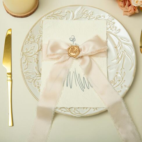 Light Champagne Handmade Fringe Satin Silk Ribbon 1-1/2 inch x 21 Yard Frayed Edges Ribbons for Wedding Invitations, Flower Bouquets, Gifts Wrapping, Bridal Baby Shower Decor, Party Decorations in Kuwait