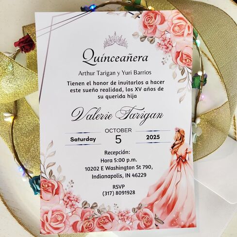 Invitaciones de Quinceañera Personalizadas - 20 Tarjetas Con Sobres - Diseño Color Coral Con Flores - XV Años - Mis Quince - Fiesta de 15 Elegante in Saudi Arabia