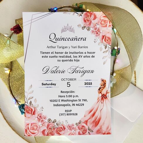 Invitaciones de Quinceañera Personalizadas - 20 Tarjetas Con Sobres - Diseño Color Coral Con Flores - XV Años - Mis Quince - Fiesta de 15 Elegante in Saudi Arabia