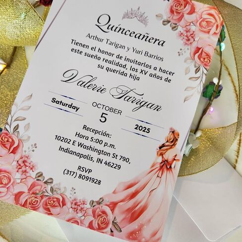 Invitaciones de Quinceañera Personalizadas - 20 Tarjetas Con Sobres - Diseño Color Coral Con Flores - XV Años - Mis Quince - Fiesta de 15 Elegante in Saudi Arabia