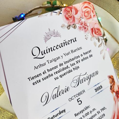 Invitaciones de Quinceañera Personalizadas - 20 Tarjetas Con Sobres - Diseño Color Coral Con Flores - XV Años - Mis Quince - Fiesta de 15 Elegante in Saudi Arabia